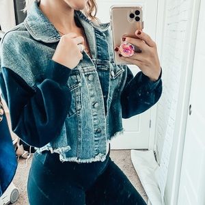 Oversized Jean Jacket with Sweatshirt Sleeves!